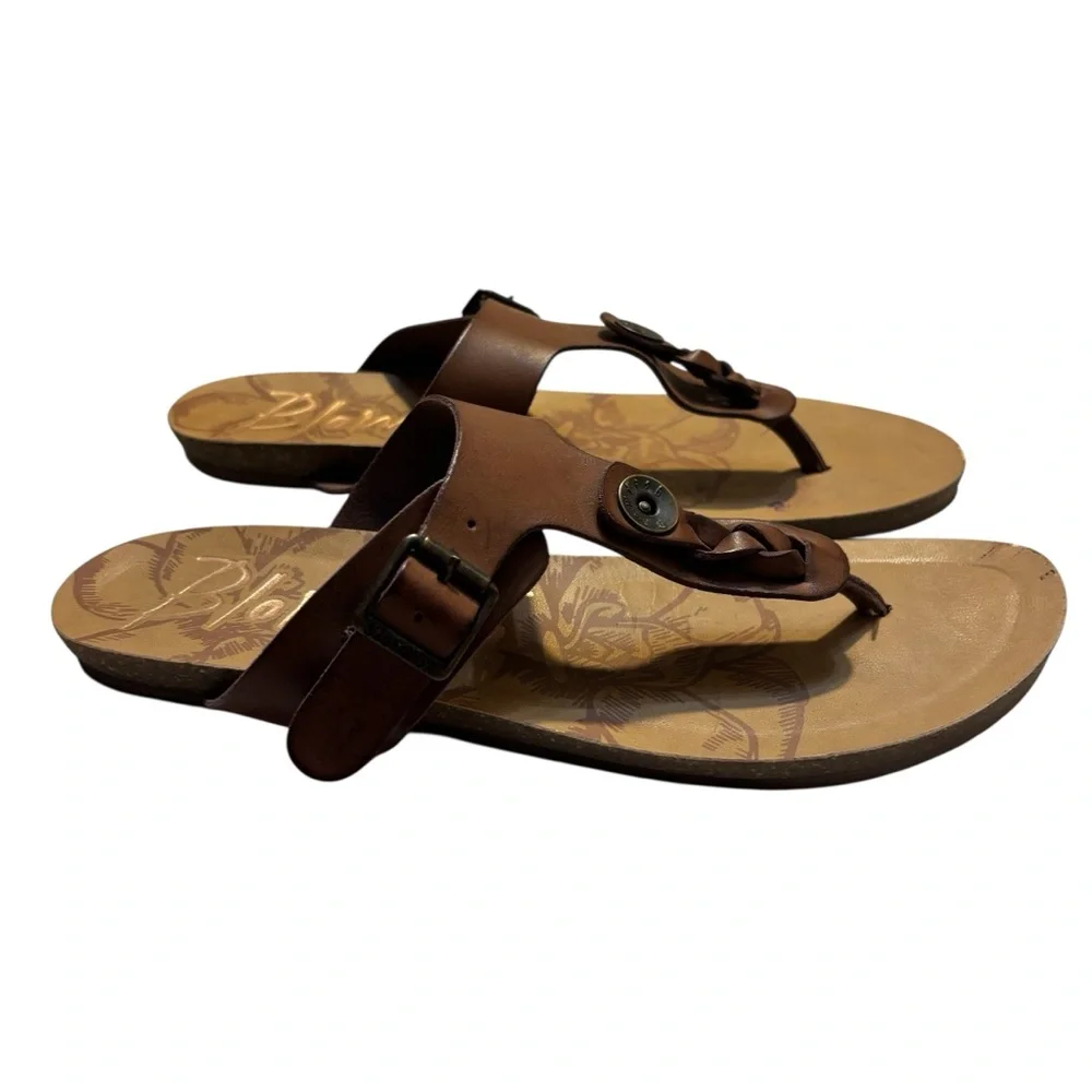 Blowfish Malibu Greco Thong Sandals Size 9 Brown Buckle Detail Braided T-Strap